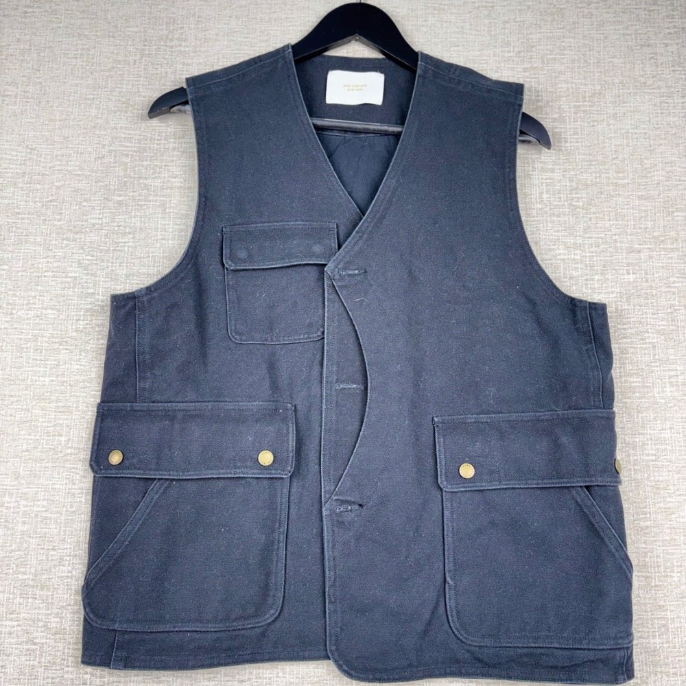 Aime Leon Dore Mens Black Canvas Utility‎ Vest Asymmetrical Button Front Large